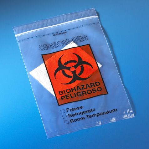 Bag, Biohazard Specimen Transport, 6" X 9", Ziplock With Score Line, Document Pouch And Absorbent Pad