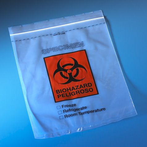 Bag, Biohazard Specimen Transport, 8" X 10", Ziplock With Score Line And Document Pouch