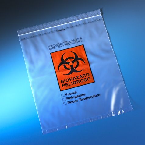 Bag, Biohazard Specimen Transport, 12" X 15", Ziplock With Score Line And Document Pouch