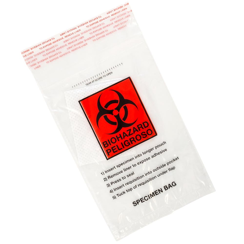 Specimen Transport Bags - Glue Closure, 6 X 9" With Document Pouch & Absorbent Pad