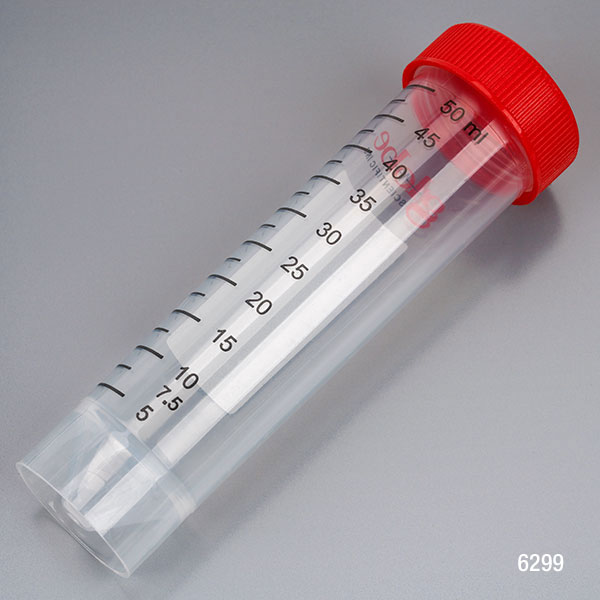 Diamond Max Centrifuge Tube, 50Ml, Attached Red Flat Top Screw Cap, Pp, Printed Graduations, Sterile, Self-Standing, Certified, 25/Re-Sealable Bag, 20 Bags/Unit