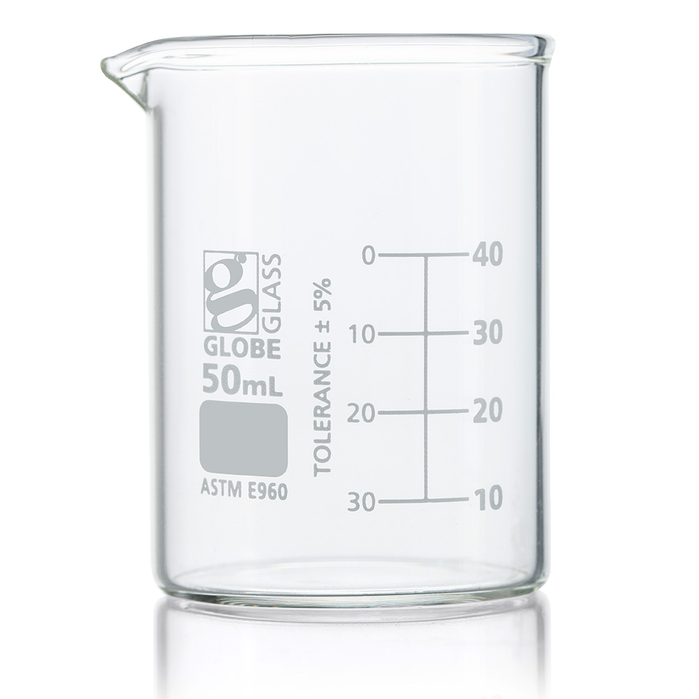 50Ml Beaker, Globe Glass, Low Form Griffin Style, 12/Box, 48/Case