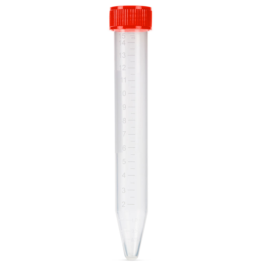 ***Save 60%*** Centrifuge Tube, 15Ml, Attached Red Plug Seal Screw Cap, Pp, Printed Graduations, Eo Sterile, Rnase, Dnase Free, 50/Bag, 20 Bags/Unit